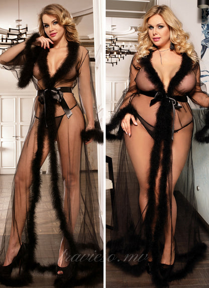 Queen Robe Perspective Sheer Sleepwear With Fur