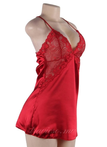 Red Silk Satin Lace Pajama