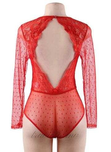 Lace Long Sleeve Sexy Teddy