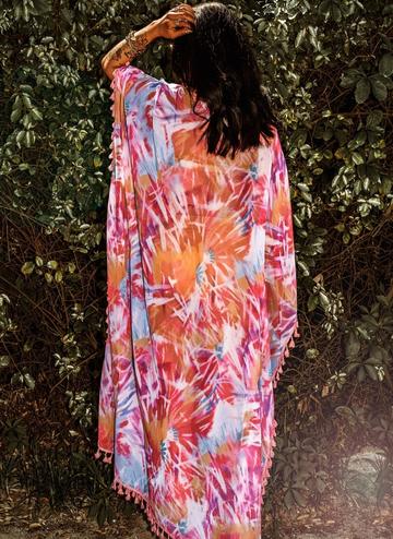 Multicolor Tie-dye Tassel Trim Kimono