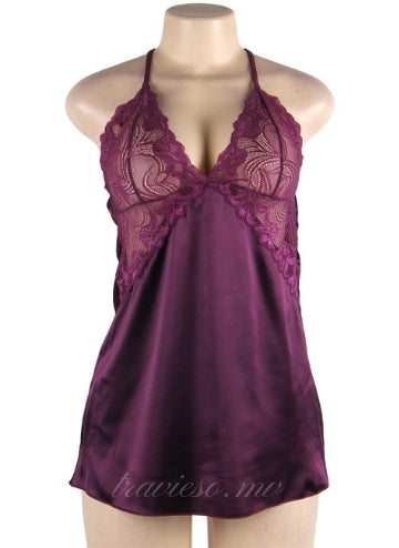 Purple Silk Satin Lace Pajama