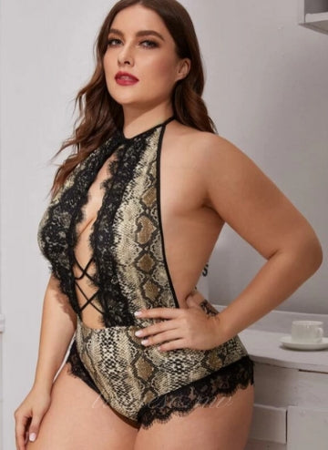 Snakeskin Lace  Teddy Bodysuit