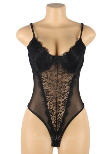 Black Lace Splicing Sexy Teddy