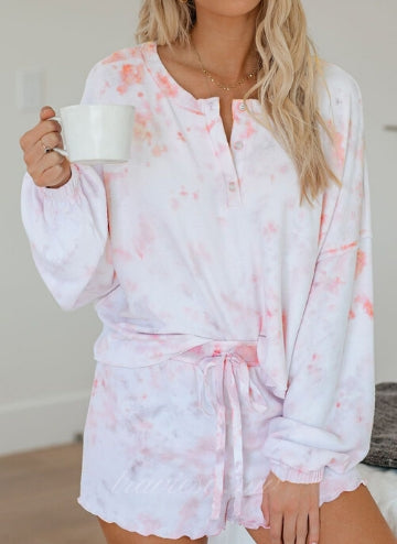 Pink Tie Dye Knit Pajamas Set