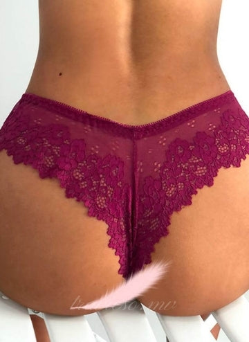 Wine Red Sexy Floral Lace Panty