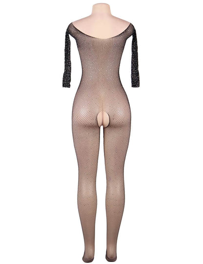 Black Fishnet Diamonds Long Sleeve Bodystocking