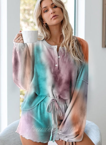 Multicolor Tie Dye Knit Pajamas Set