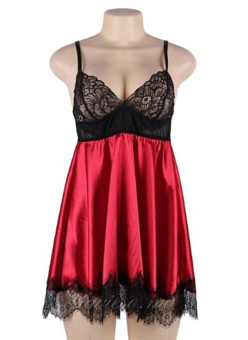 Red Satin Sexy Babydoll With Eyepatch