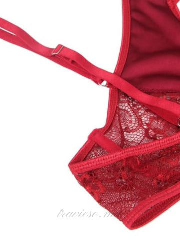 Sexy Red Velvet Gartered Lingerie With Underwire