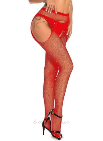 Red Fishnet Diamonds Pantyhose