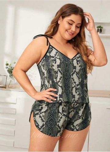 Plus Snakeskin Tie Shoulder PJ Set