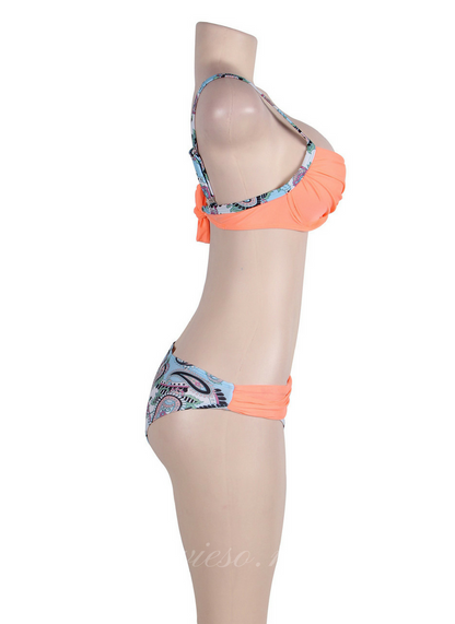 Tangerine Padded Gather Push-up Sexy Bikini Set - travieso.mv