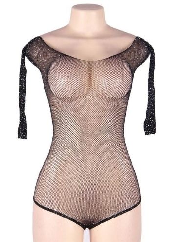 Long Sleeve Fishnet Off-the-shoulder Sparkle Bodysuit