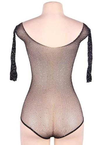 Long Sleeve Fishnet Off-the-shoulder Sparkle Bodysuit