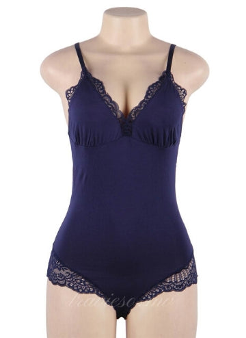 Charming Dark Blue Lace Sexy Teddy