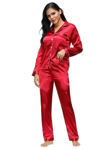 Wine Red Long Sleeve Pajamas Set