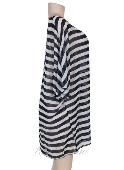 Kimono Sleeve Chiffon Striped Beachwear - travieso.mv