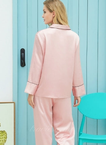 Dusty Rose Satin Pajamas with Ankle-Length Pants