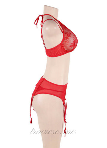 Eyelash Red Lace Bra Panty Set