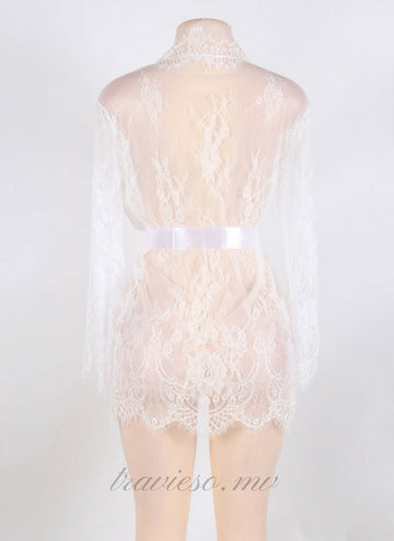 White Eyelash Lace Sleepwear Gown