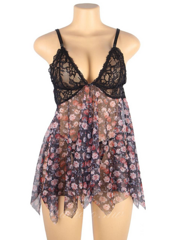 Sexy front slit transparent mesh babydoll