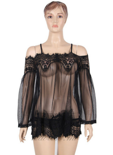 Black Sheer Floral Lace Tunic