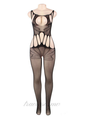 Sheer Hollow Out Off Shoulder Fishnet Bodystockings