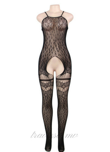 Sheer Leopard Net Eyelash Slash Bodystocking