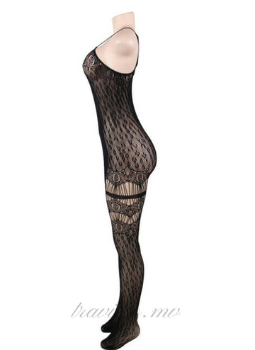 Sheer Leopard Net Eyelash Slash Bodystocking